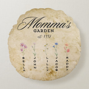Cojín Redondo Jardín de flores silvestres personalizado de Mamá 