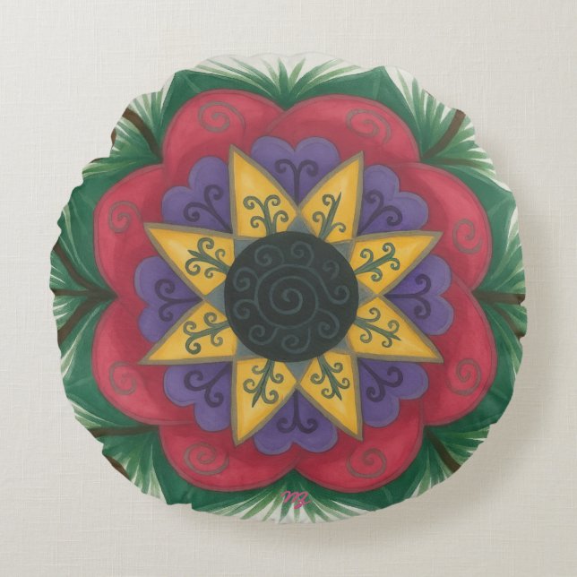 Cojín Redondo Jardín de flores sobredimensionado (Anverso)