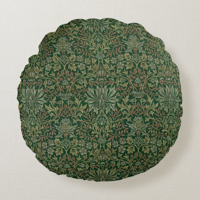 Cojín Redondo Jardín de flores William Morris - Verdes (Anverso)