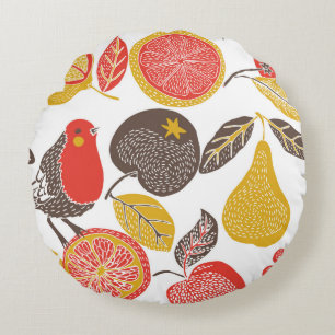 Cojín Redondo jardín de frutas con ave