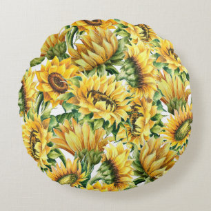 Cojín Redondo Jardín de Girasoles Artísticos - Floral Vintage