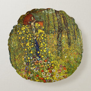 Cojín Redondo Jardín de granja con crucifijo de Gustav Klimt