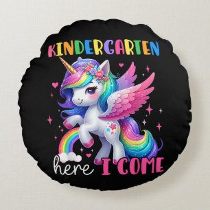 Cojín Redondo Jardín de Infancia Aquí Voy Unicornio Vuelta al Co