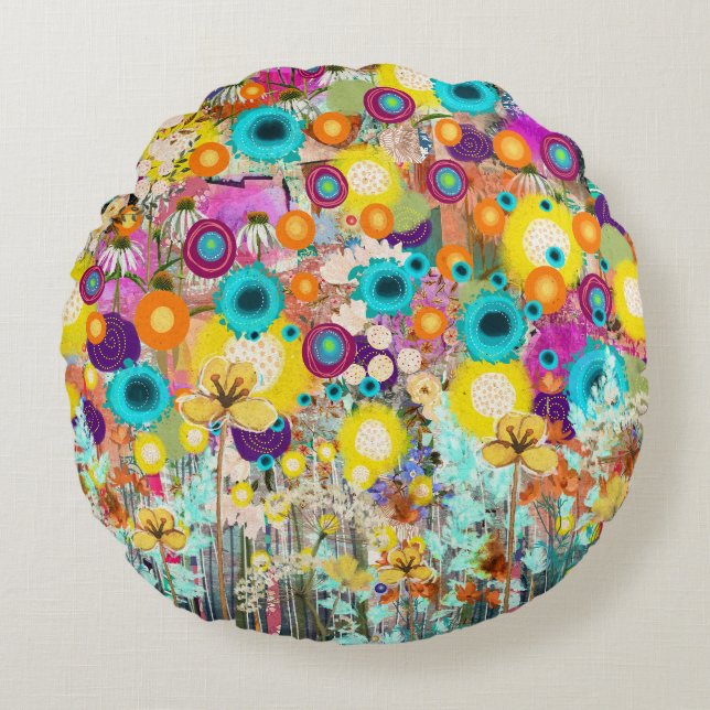 Cojín Redondo Jardín de los sueños - Arte floral inspirado en la (Anverso)