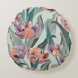 Cojín Redondo Jardín de los Tulipanes: Flores grandes vintage
