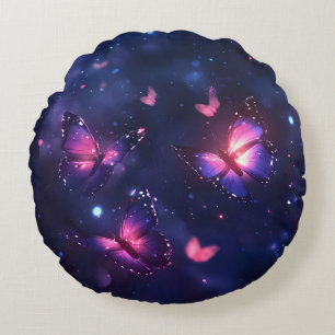Cojín Redondo Jardín de mariposas nocturnas celestiales