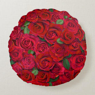 Cojín Redondo Jardín de Rosas Rojas Patrón Floral Sin Costuras R