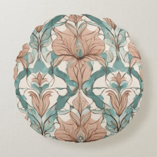 Cojín Redondo Jardín etéreo: Damasco de flores rosadas impresion