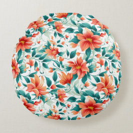Cojín Redondo Jardín Floral Naranja Vibrante - Té Elegante