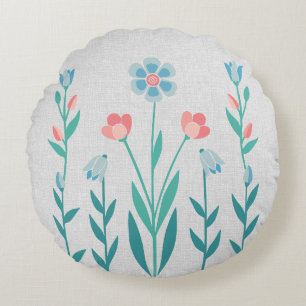 Cojín Redondo Jardín Floral Perfecto – Azul Turquesa y Rosa