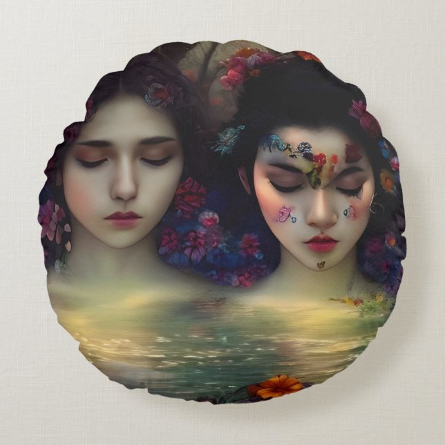 Cojín Redondo Jardín místico: Sueños Florales (Anverso)