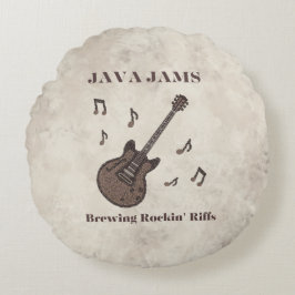 Cojín Redondo Java Jams-Cervecería Rockin 'Riffs-Café-Guitarra-