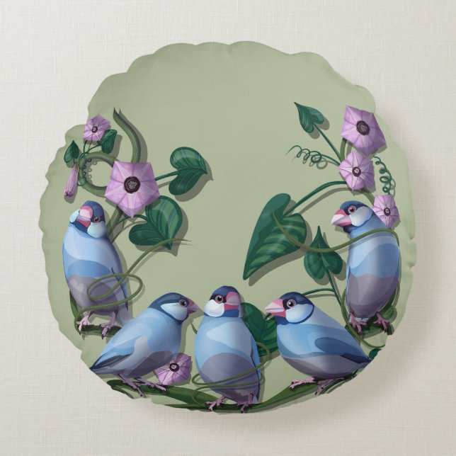 Cojín Redondo Java sparrows  (Anverso)