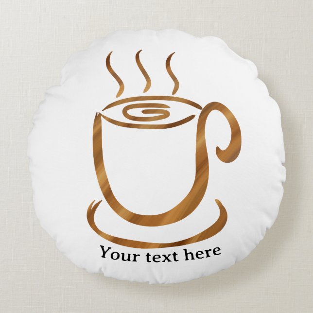 Cojín Redondo Java Steaming Cup | Wooden Curvy Coffee & Tea (Anverso)