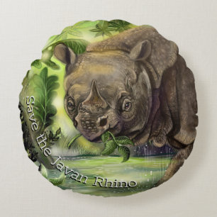 Cojín Redondo Javan Rhino Art