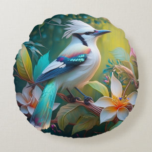 Cojín Redondo Jay Crested Verde azulada Winged