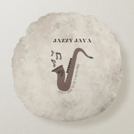 Cojín Redondo Jazzy Java-Grãos de Café-Saxofone-