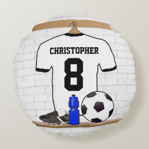 Cojín Redondo Jersey de fútbol negro personalizado