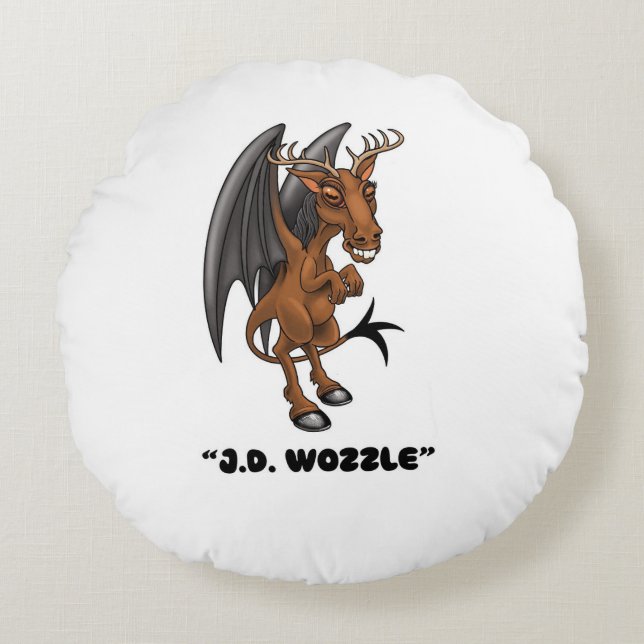 Cojín Redondo Jersey Devil "J.D. Wozzle" Cryptid (Anverso)
