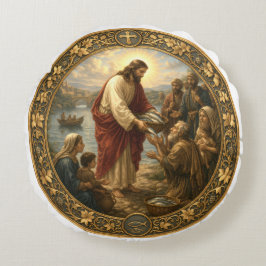 Cojín Redondo Jesucristo dando de comer pescado a los pobres