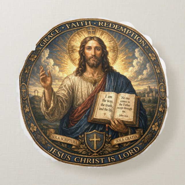Cojín Redondo Jesucristo es Señor (Anverso)