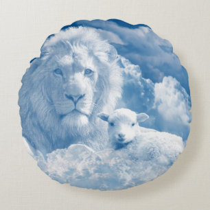 COJÍN REDONDO JESÚS EL LAMB Y JESÚS EL LEÓN