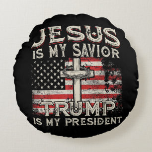 Cojín Redondo Jesús Es Mi Salvador Trump Es Mi Presidente Bander