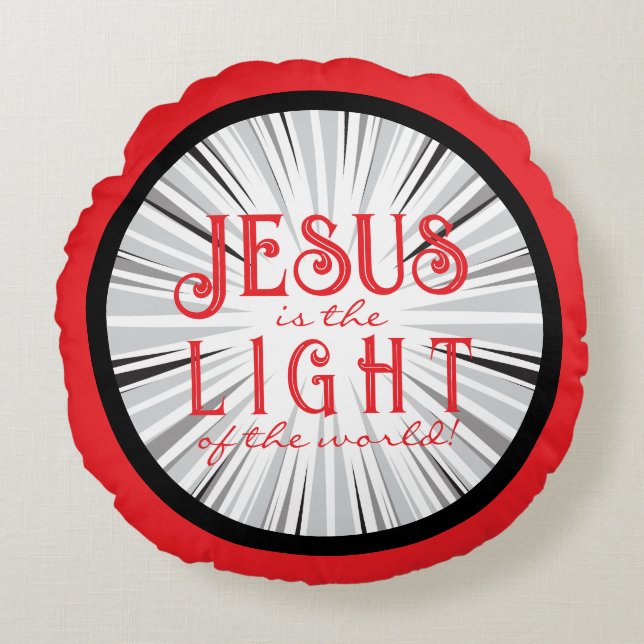 Cojín Redondo Jesus is the Light Ornament- Red/Black (Anverso)