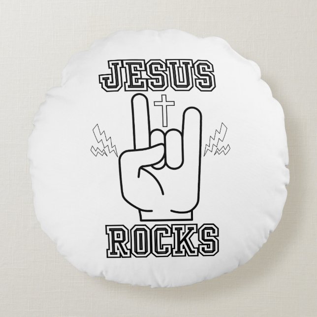Cojín Redondo Jesus Rocks Festival Bíblico W/B (Anverso)