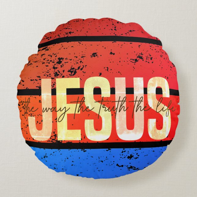 Cojín Redondo Jesus, the way the truth and the life sunset (Anverso)