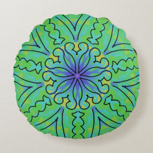 Cojín redondo Jimette Diseño mandala verde y negro