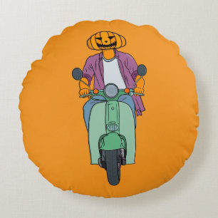 Cojín Redondo Jinete de calabaza en scooter menta