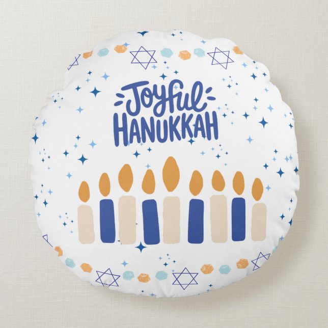 Cojín Redondo Joyful Hanukkah (Anverso)