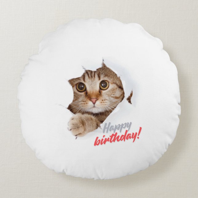 Cojín Redondo "Joyful Moments! Happy Birthday Throw Pillow" (Anverso)