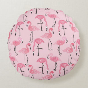 Cojín Redondo Juego de flamingo rosa, patrón de verano tropical 