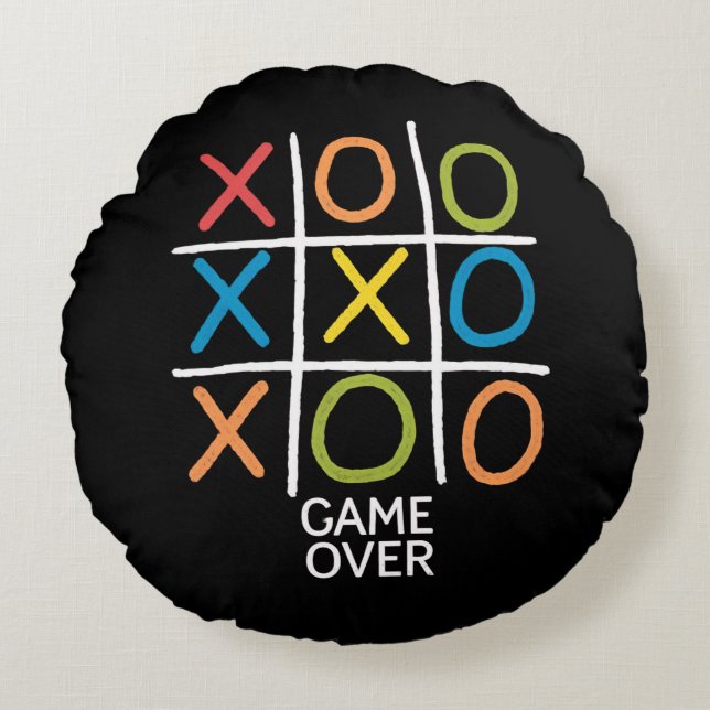 Cojín Redondo Juego sobre Tic-Tac-Toe (Anverso)