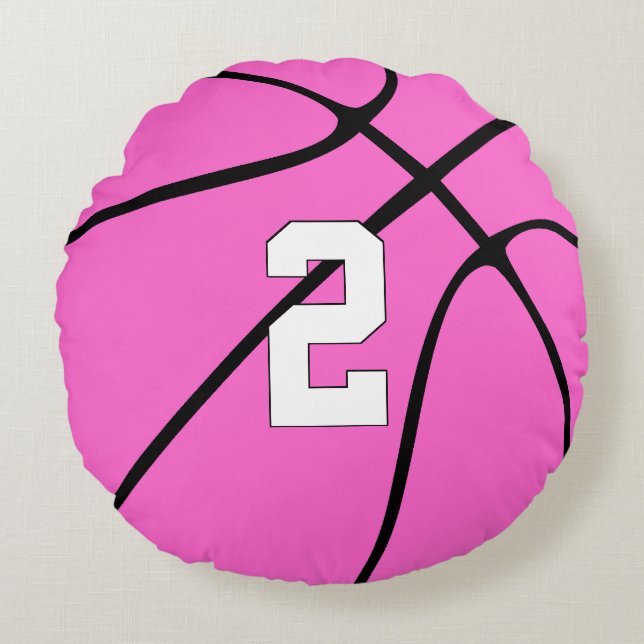 Cojín Redondo Jugador de baloncesto rosa Personalizado Jersey Nu (Anverso)