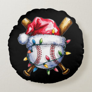 Cojín Redondo Jugador de béisbol sombrero de Santa navidad 