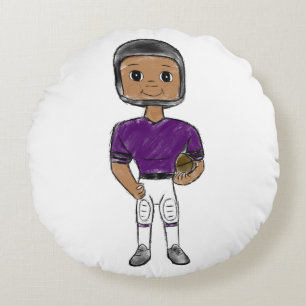 Cojín Redondo jugador de fútbol retro vintage púrpura negro simp
