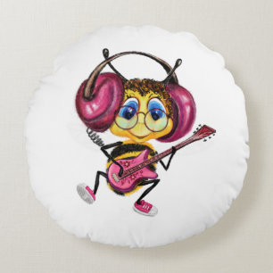 Cojín Redondo Jugador de guitarra Bee Round Pillow