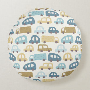 Cojín Redondo Juguetes de Coches y Camiones Azul Beige Polvori
