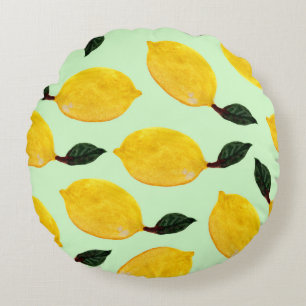 Cojín Redondo Juicy Lemon Blueberries: Patada sin mar acuarela