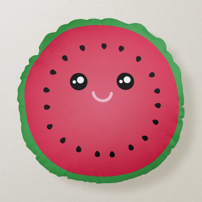 Cojín Redondo Juicy Watermelon Slice Cute Kawaii Funny Foodie (Anverso)