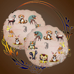 Cojín Redondo Jungla Safari Reino Animal Woodland Monogram Kid