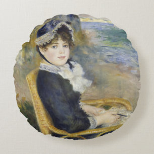 Cojín Redondo Junto a la orilla del mar, retrato al óleo, Renoir