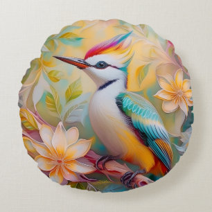 Cojín Redondo Juvenil Rainbow Woodpecefer Fantasy Bird