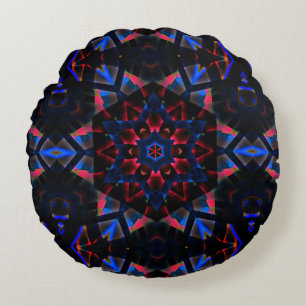 Cojín Redondo Kaleidoscope con hexágono, degradado de azul a sal