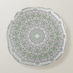 Cojín Redondo Kaleidoscope Fractal Mandala - verde gris