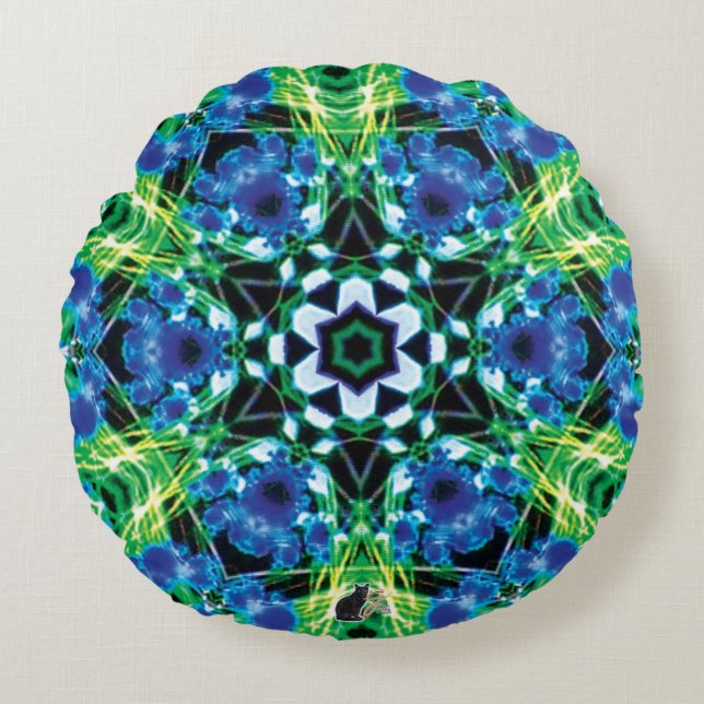 Cojín Redondo Kaleidoscopio cristalmarino (Anverso)