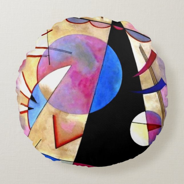 Cojín Redondo Kandinsky - Abstract Cubism with Pinks and Blues (Anverso)